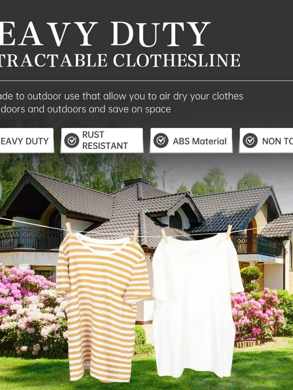 Retractable Clothesline Heavy Duty Retracting Clothes Line Outdoor and Indoor wi